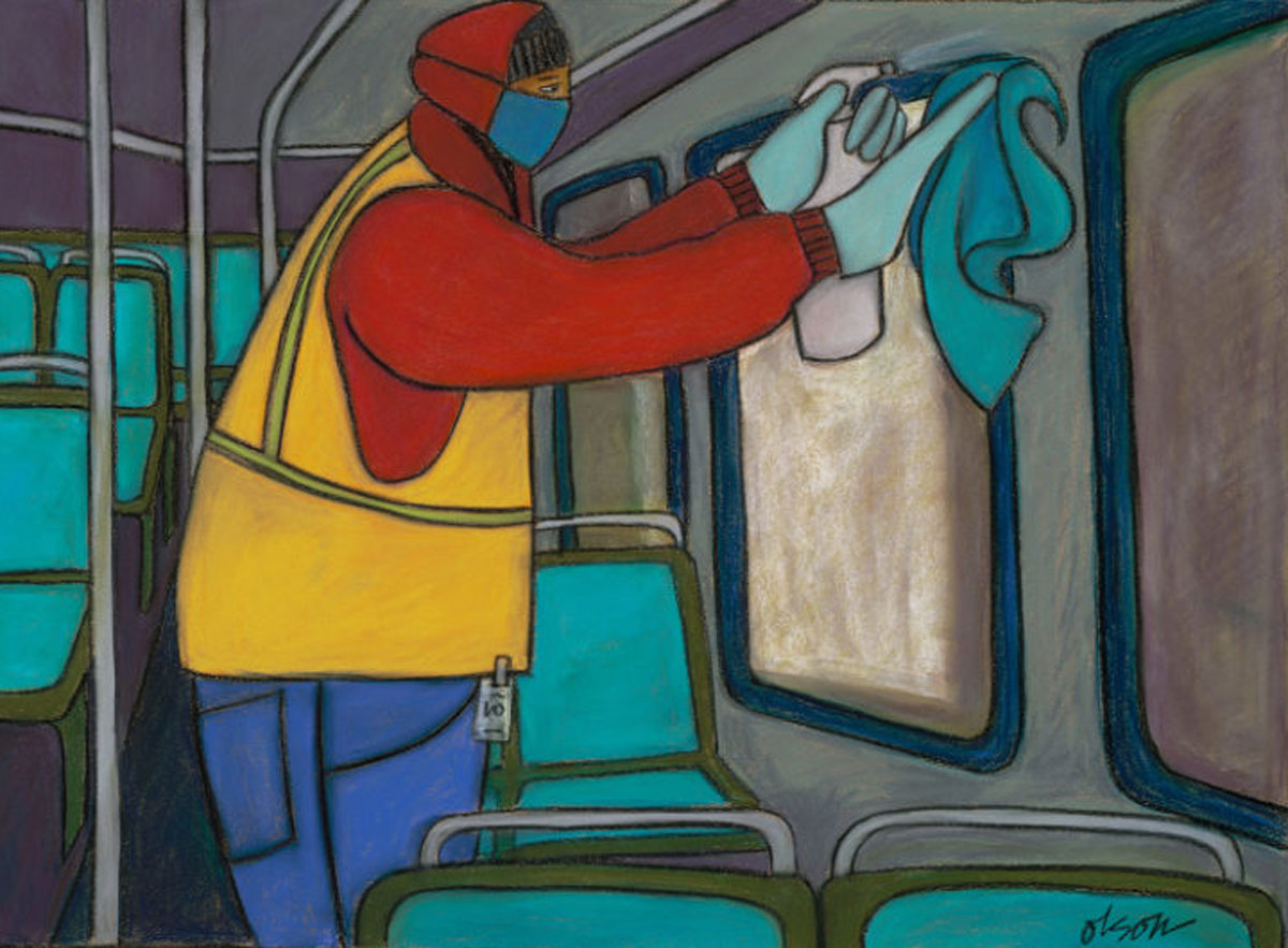 Painting of Bus worker from Carolyn Olson Essential Worker Series