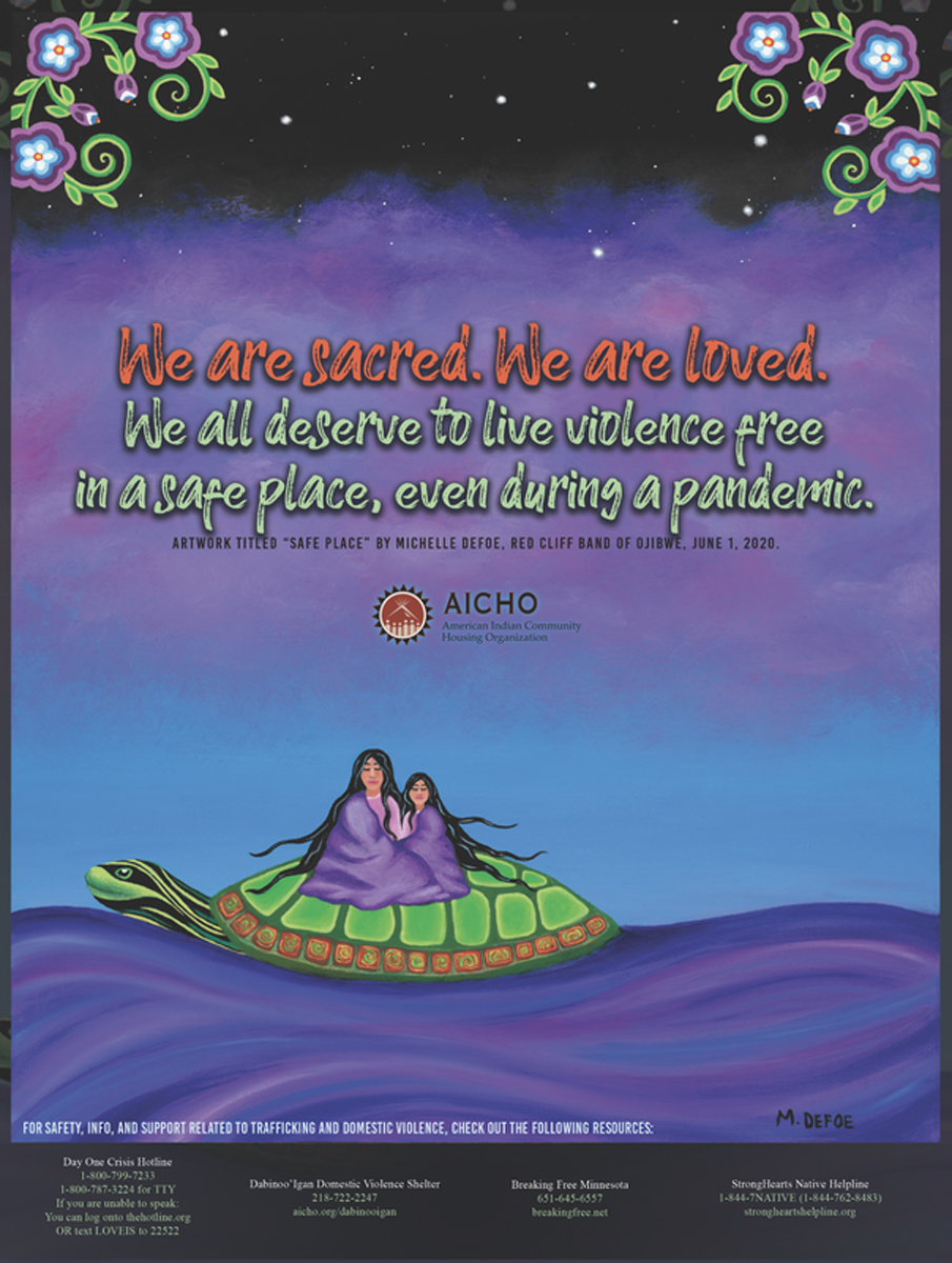 poster of a mother and child on a turtle shell saying we are sacred we are loved